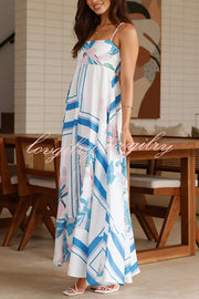Botanical Print Halter Square Neck Pleated Loose Maxi Dress