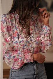 Floral Print Long-Sleeved Button-Up Elegant Shirt