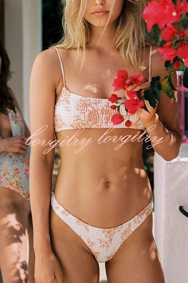 Sweet Pleated Floral Strap Bikini