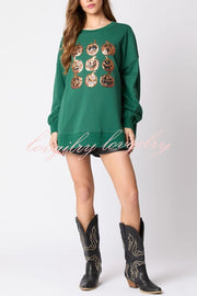 Halloween Pumpkin Sequin Loose Casual Sweatshirt