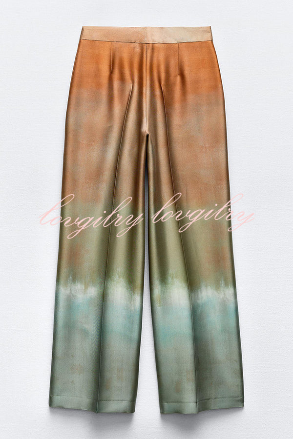 Fashion Gradient Print Casual Pocket Straight Pants