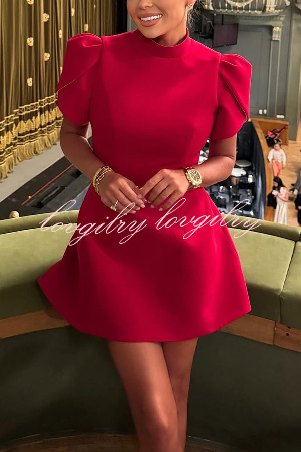 Sweet Moment Slit Short Sleeve Backless Removable Satin Bow Mini Dress