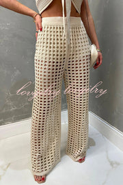 Riley Knit Front Knot Bandeau and Stretch Hollow Out Wide Leg Pants Set