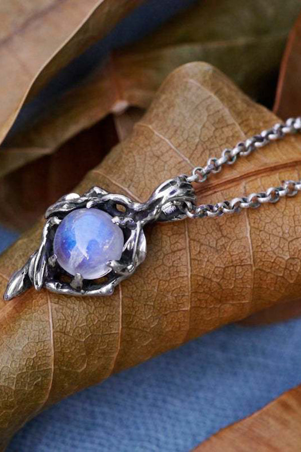 Vintage Rainbow Moonstone Glass Water Drop Pendant Necklace