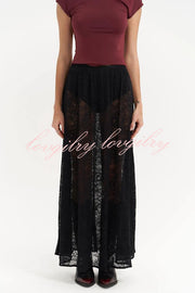 Sweet Festival Unique Lace Elastic Waist A-line Maxi Dress