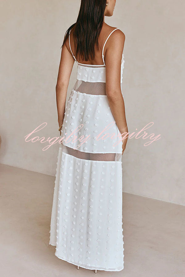 Alexa Textured Spot Sheer Mesh Patchwork Slip A-line Maxi Dress