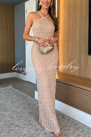 Solid Color Knitted Open Back Slim Slit Maxi Dress