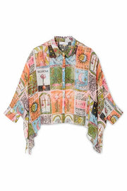 Whimsical Tarot Inspired Print Dolman Sleeve Flowy Shirt and Elastic Waist Wide Leg Pants Set