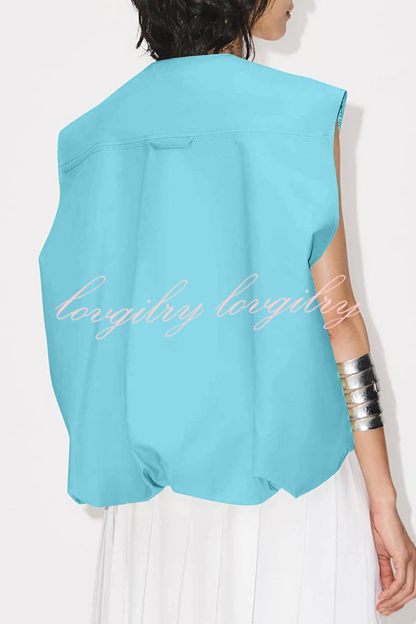 Fashion Zipper Sleeveless Pocket Loose Vest Jacket