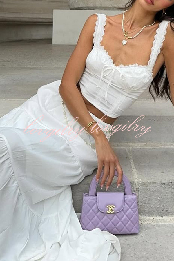 Fashionable Suspender Slim-fit Top and Elastic Waist Stitching Elegant Maxi Skirt Set