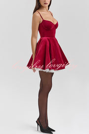 Year-end Dance Velvet Tulle Patchwork Sweetheart Neck Slip Mini Dress