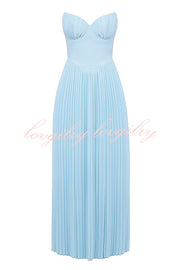 Romantic and Elegant Pleated Strapless Maxi Dress