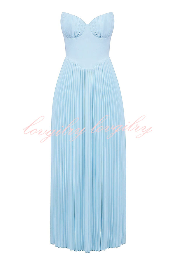 Romantic and Elegant Pleated Strapless Maxi Dress