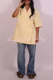 Solid Color Short-sleeved Lapel Casual Loose Blazer