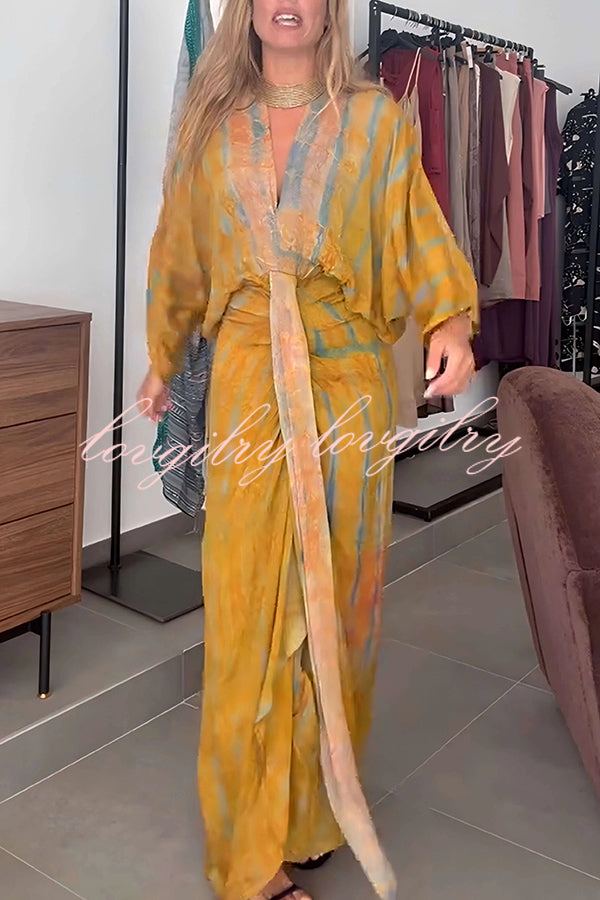 Unique Printed V-neck High-waisted Loose-fitting Holiday Maxi Dress