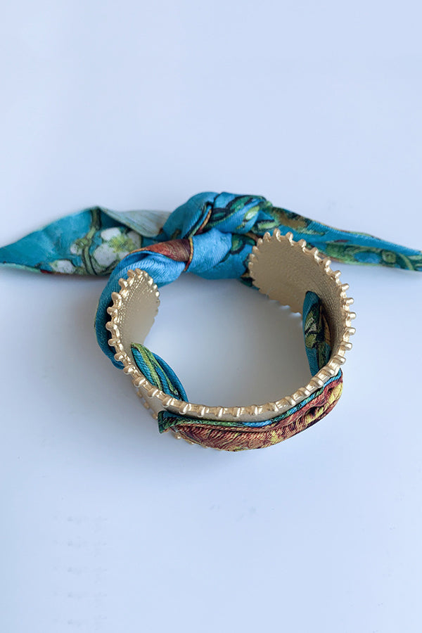 Matte Open Bracelet with Vintage Scarf