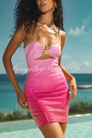 Gradient Sequin Sexy Off-the-shoulder Hollow Slim Mini Dress