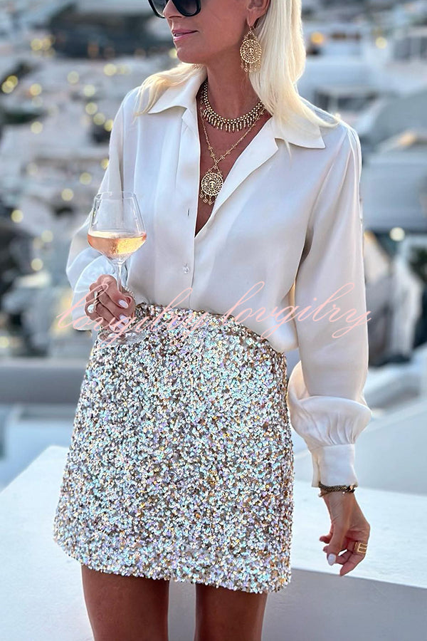 Golden September Evenings Colorful Sequin Elastic Waist Mini Skirt