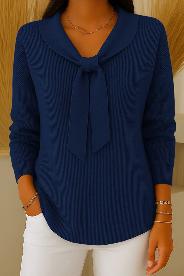 Solid Color Loose-fitting Tie-waist Long-sleeved Knit Sweater