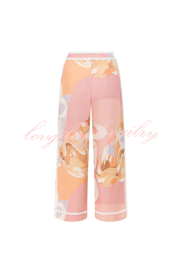 European Summer Linen Blend Ric Rac Trims High Rise Pocket Loose Pants