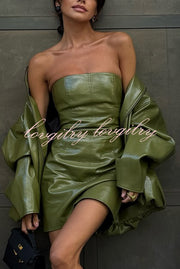 Solid Color Loose Long Sleeve Pocket Casual Leather Jacket