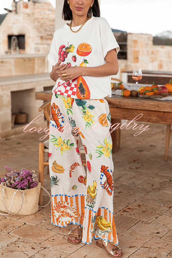 Unique Printed Elastic Waist Pocket Vacation Casual Wide Leg Pants