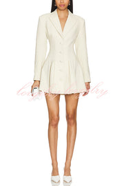 Purely Yours Button Up Lapel Long Sleeve Pleated Blazer Mini Dress