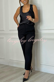 Social Time High Rise Elastic Zipper Waist Pocket Straight-leg Pants