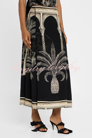 Satin Botanical Print Sleeveless Lounge Top and Midi Skirt Set