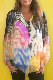 Fashionable Gradient Tie-dye V-neck Long Sleeve Shirt