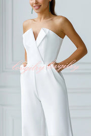 Tuxedo-style Off Shoulder Pocket Wide Leg Formal Jumpsuit