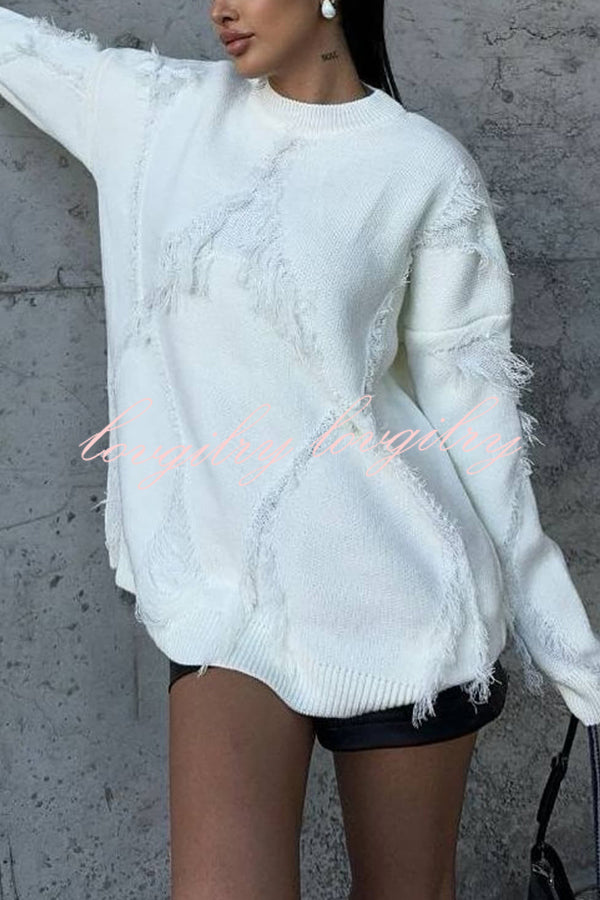 Fashionable Diamond Hollow Tassel Loose Sweater