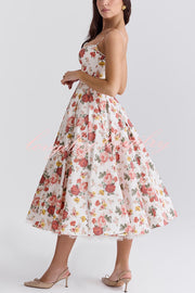 Fairy Tale Gorgeous Italian Rose Print Tulle Slip Midi Dress