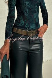 Stylish Faux Leather Pocketed Straight Stretch Pants