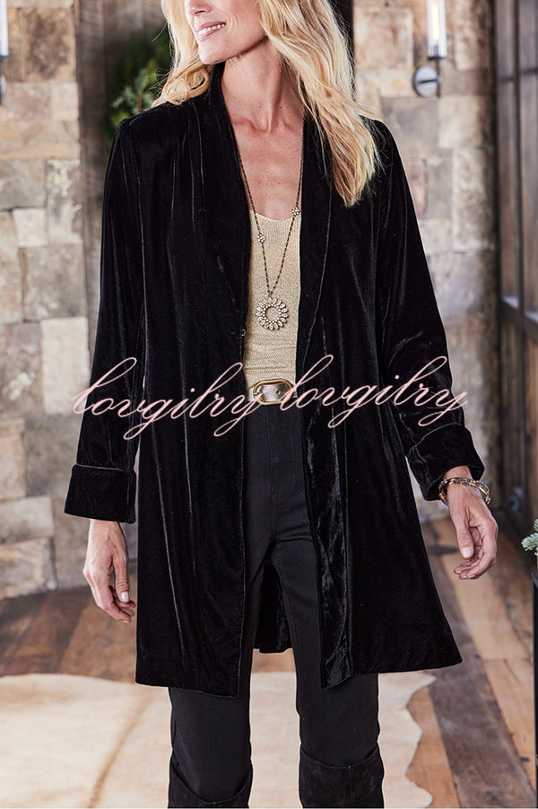 Solid Color Velvet Long-sleeved Loose Mid-length Coat
