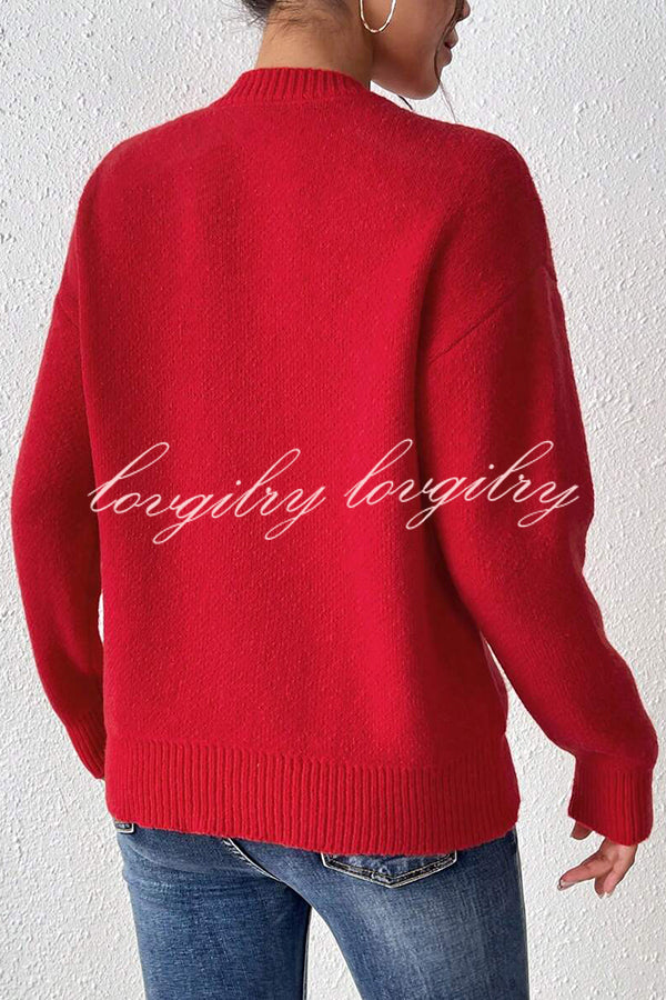 Love Jacquard Loose Cute Bowknitted Long Sleeve Sweater