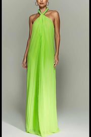 Ellise Chiffon Beads Halter Neck Backless A-line Maxi Dress