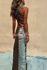 NIL Tie-dye Print Back Lace-up Stretch Maxi Dress