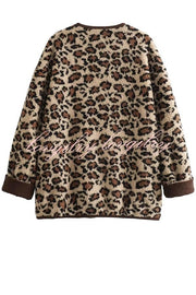 Warm Feel Colorblock Leopard Print Plush Button Up Pocketed Teddy Jacket