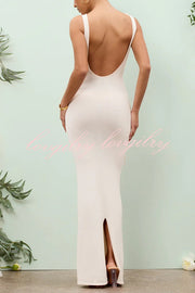 Charming Solid Color Knitted Floral Sexy Open Back Cover-up Maxi Dress