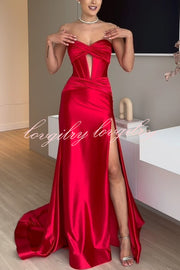 Emiliana Satin Twist Bust Cutout Corset Slit Prom Maxi Dress