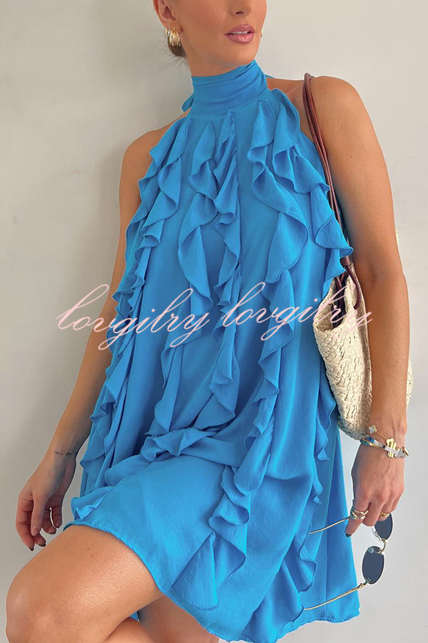 Oh So Sweet Chiffon High Neck Ruffle A-line Dress