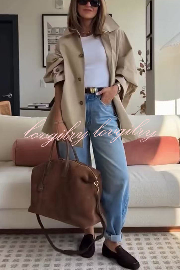 Timeless Fashion Button-breasted Wide Sleeve Pocket Twill A-line Jacket