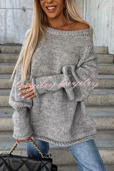 Casual Street Atmosphere Knit Wide Neck Loose Sweater