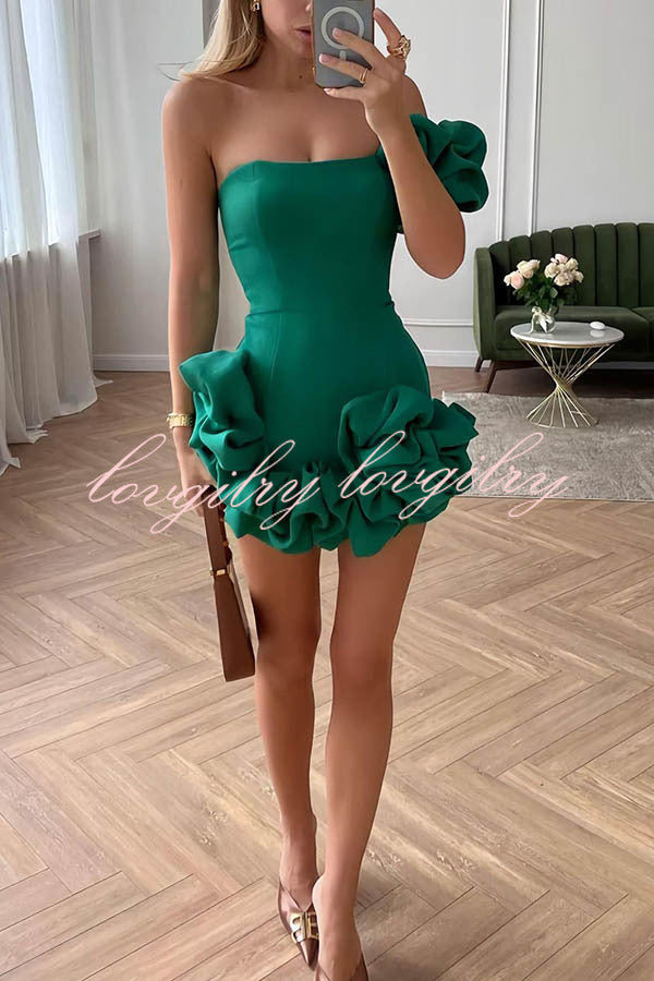 Delightful and Elegant Vibe Off Shoulder Flounce Bottom Mini Dress