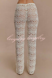 Trena Crochet Knit Hollow Mid Rise Stretch Wide Leg Pants