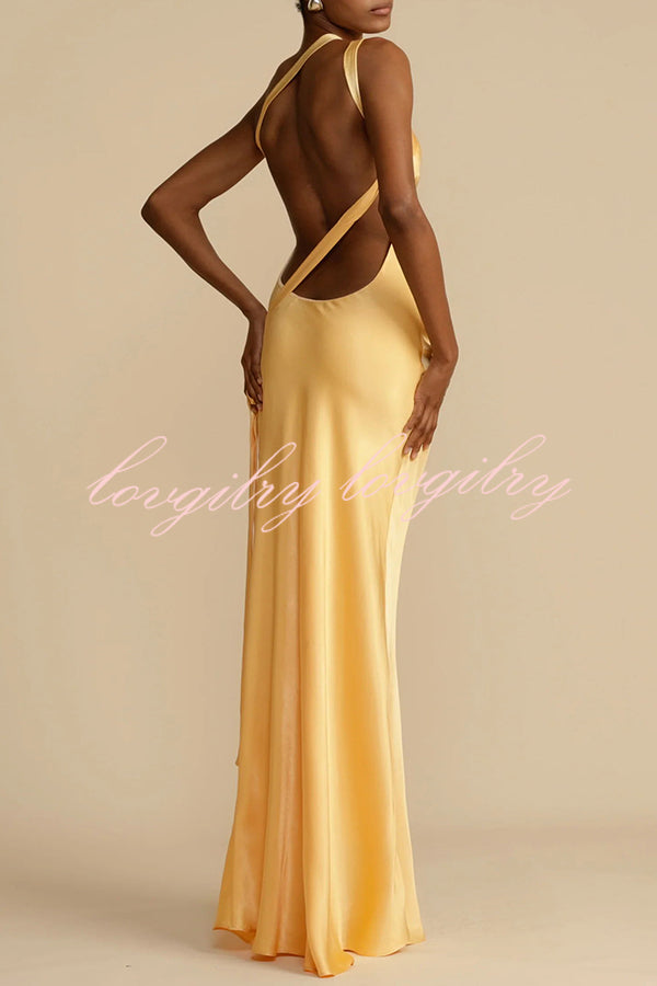 Moonlit Soiree Satin Asymmetrical One Shoulder Backless Strap Maxi Dress