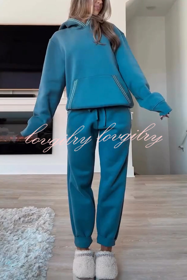 Tasman Braid Trim Kangaroo Pocket Hooded Sweatshirt and Elastic Waist Jogger Pants Set