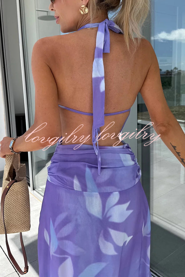 Sexy Sleeveless Backless Halter Neck Lace Up Maxi Dress