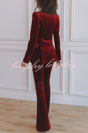 Delicate Daze Velvet Satin Lapel Button Up Long Sleeve Tapered Waist Blazer